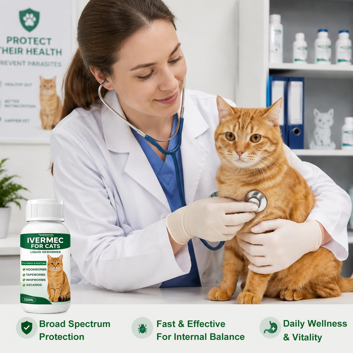 Broad Spectrum Cat Dewormer for Tapeworms, Roundworms and Hookworms T3421