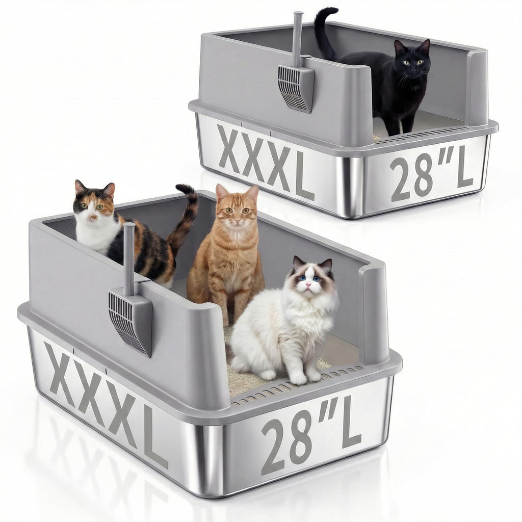 2 Pack 28" Extra Large Stainless Steel Cat Litter Boxes with Lid V56006