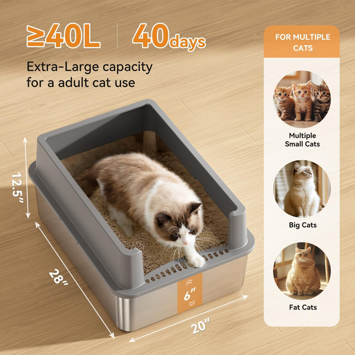 2 Pack 28" Extra Large Stainless Steel Cat Litter Boxes with Lid V56006