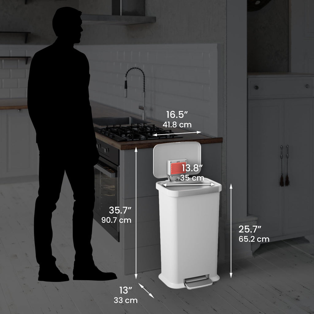 13.2 Gal Step Pedal Kitchen Trash Can with Odor Filter, White Plastic N1259