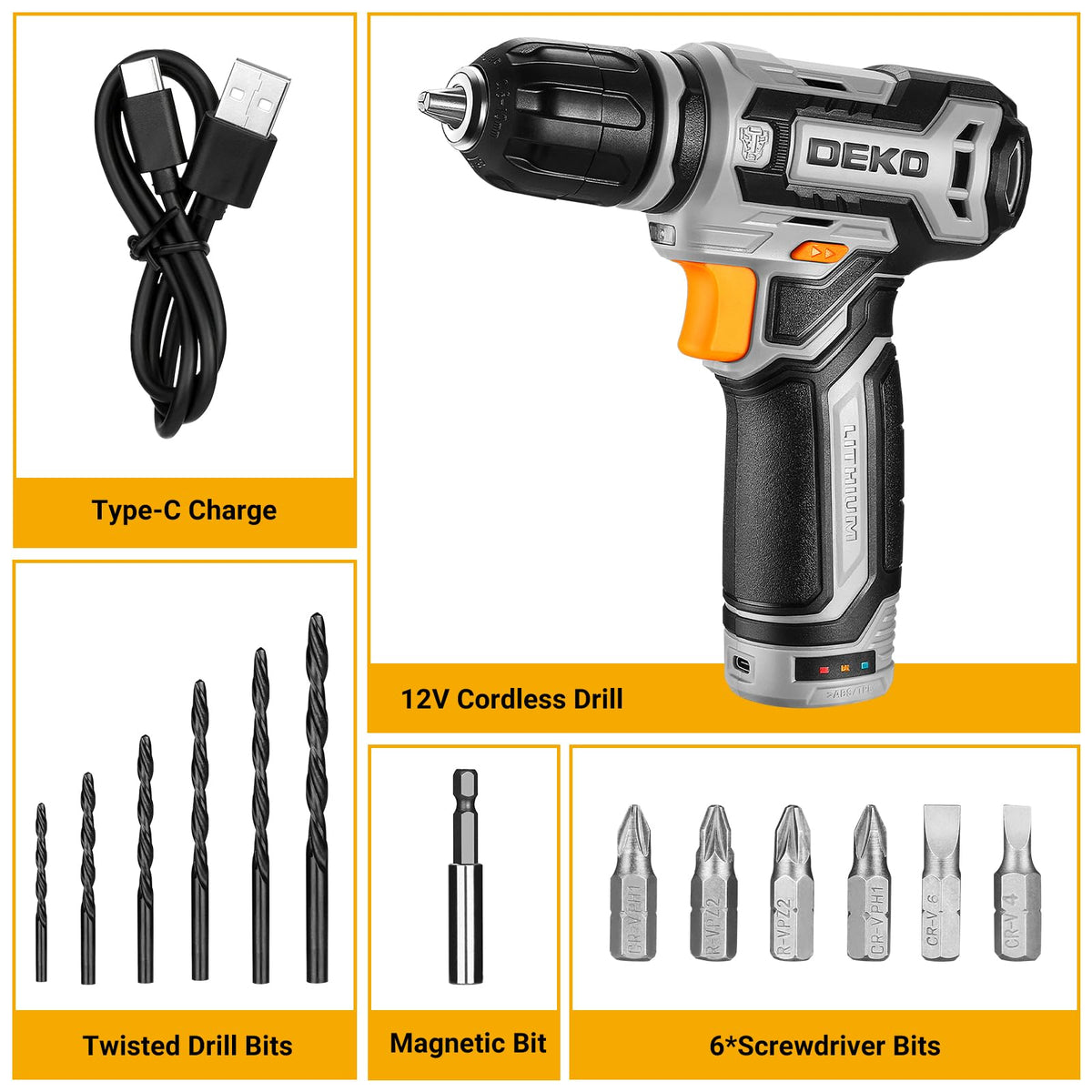 12V Cordless Drill Set with 3/8-inch Keyless Chuck G14901