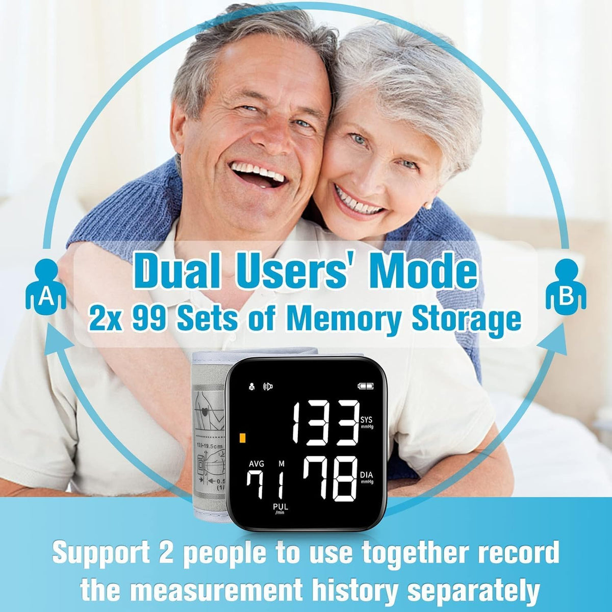 Wrist Blood Pressure Monitor with 90X2 Readings Memory J1246
