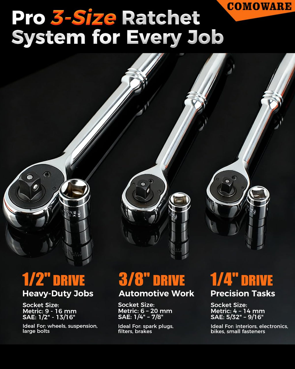 320-Piece Mechanic Tool Set with Case, 1/4" 3/8" 1/2" Drive SAE & Metric Socket Wrench Set, CR-V Steel X291365