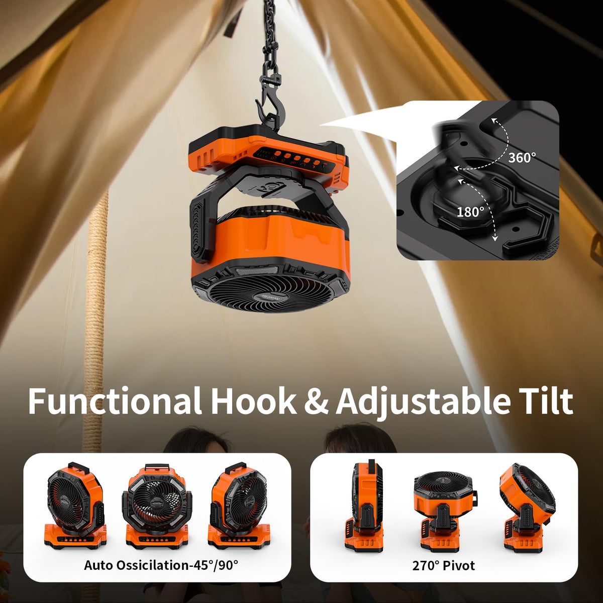 40000mAh Rechargeable Portable Camping Fan with Light & Timer D57367