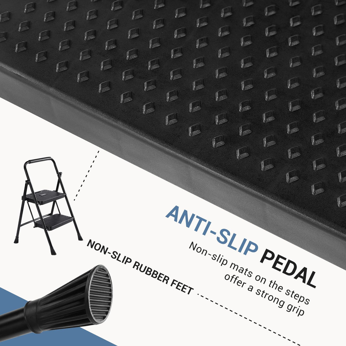 2 Step Stool with Anti-Slip Pedal & Handrail, 330lbs, Black P646