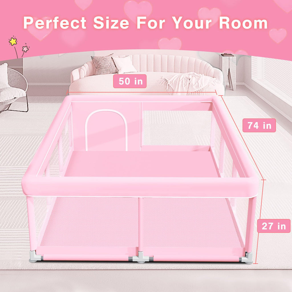 Pink Baby Playpen 74x50 Inches with Mesh U3305