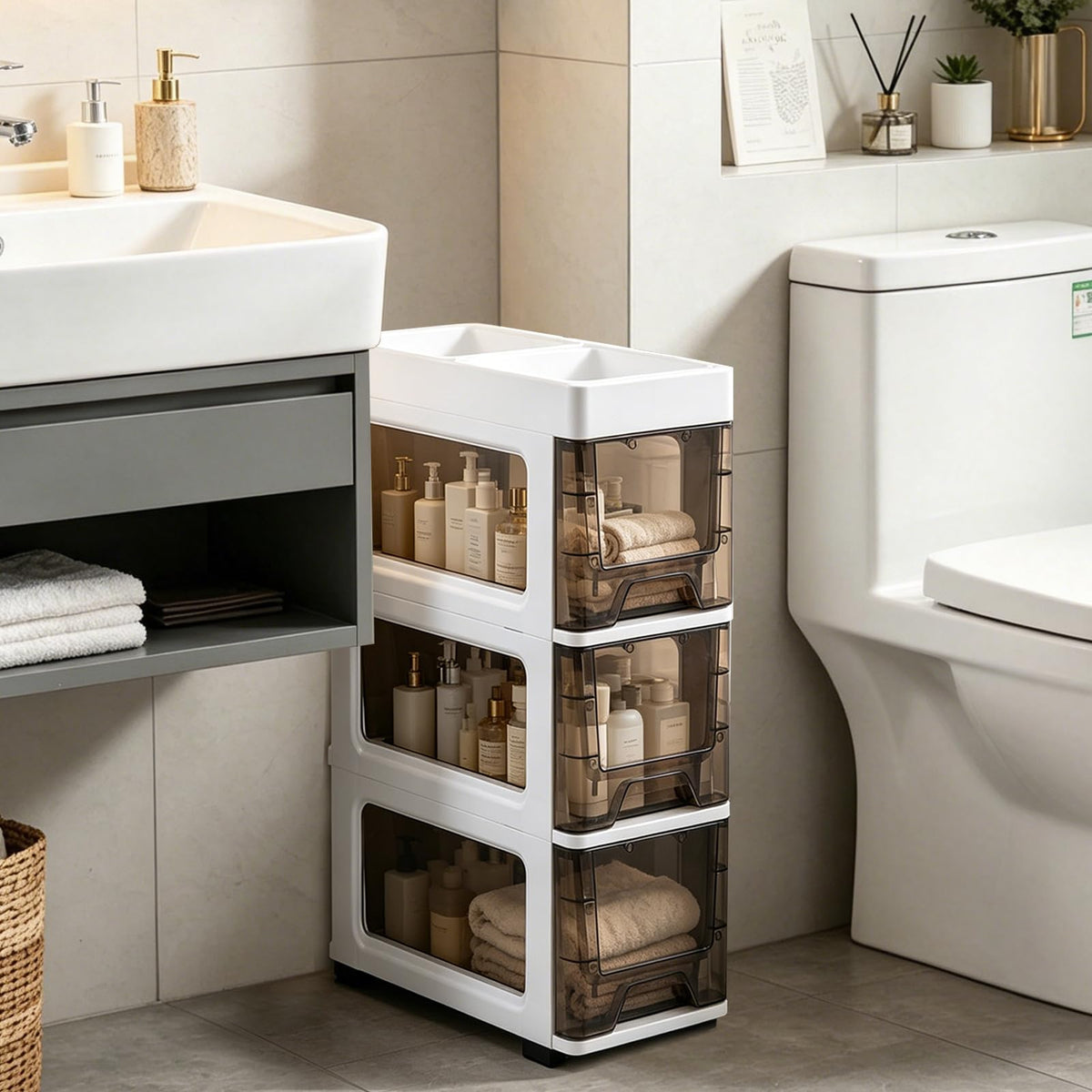 3 Drawer Narrow Plastic Storage Cart with 4 Wheels T95803