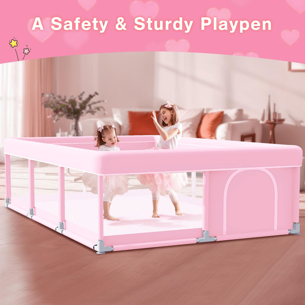 Pink Baby Playpen 74x50 Inches with Mesh U3305