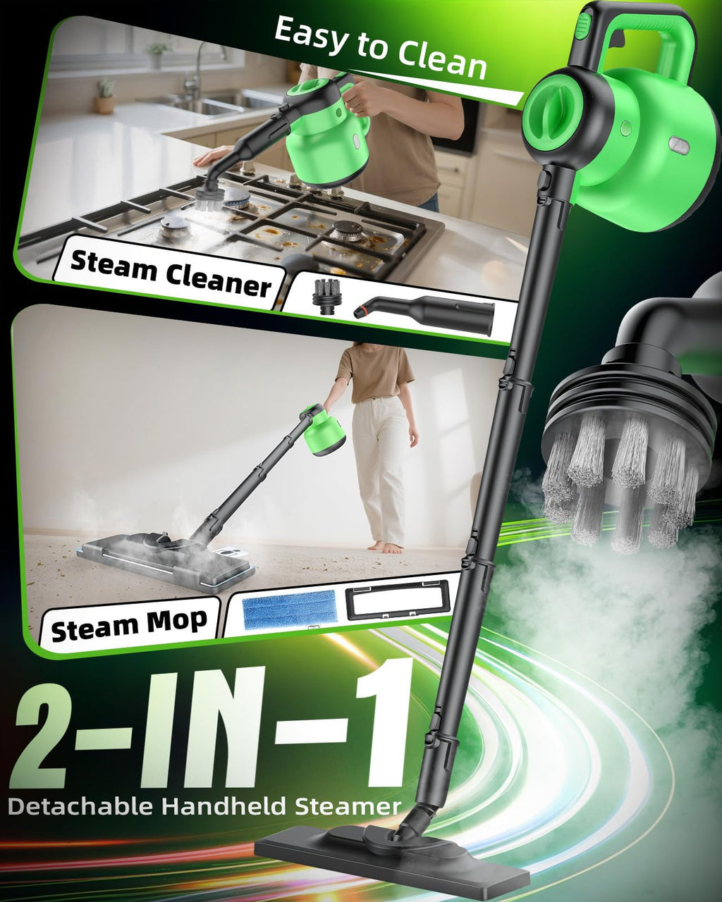 1400W 12-in-1 Steam Mop with Detachable Handheld Steam Cleaner U799400