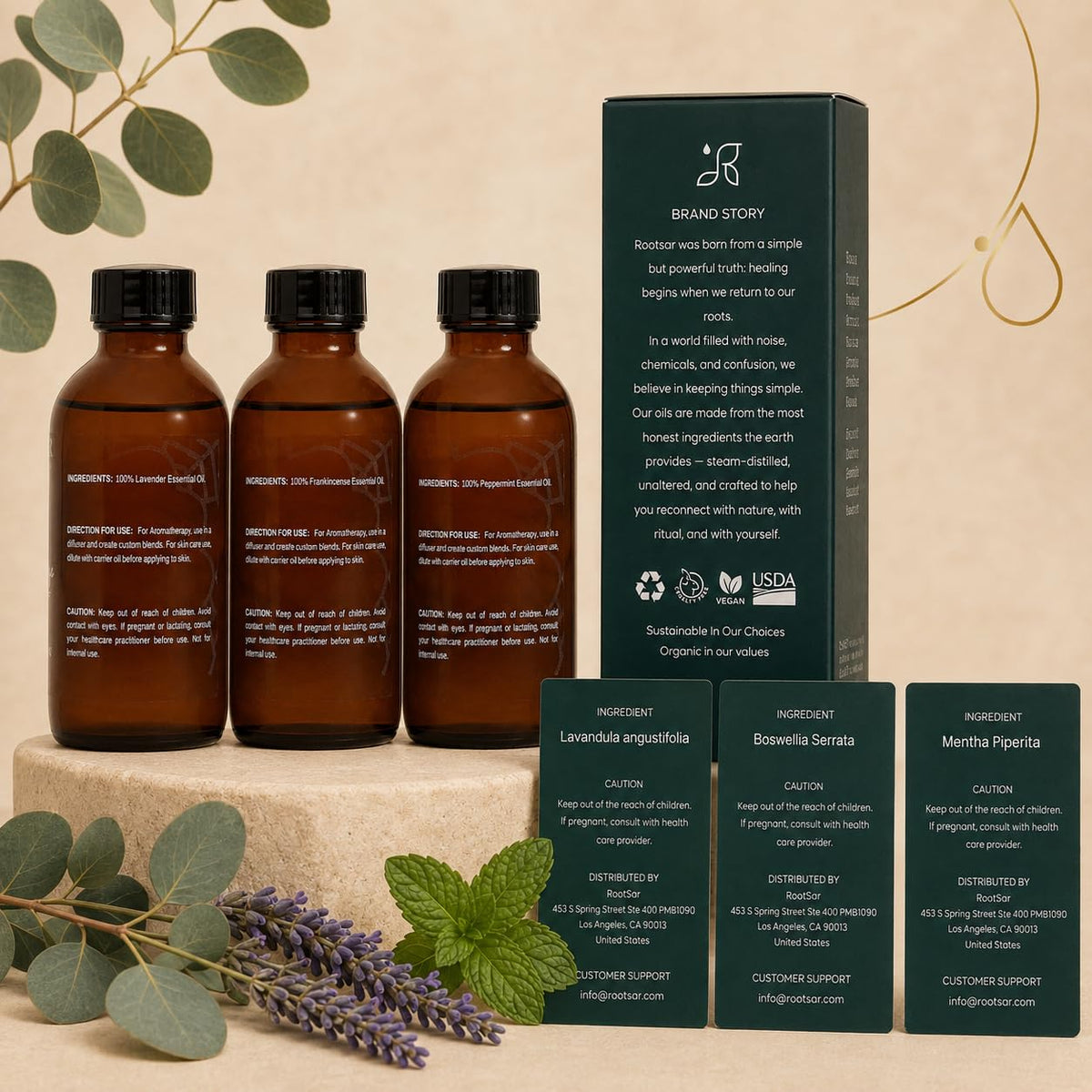 3 Pack Lavender Frankincense Peppermint Essential Oils 4 Fl Oz E424350