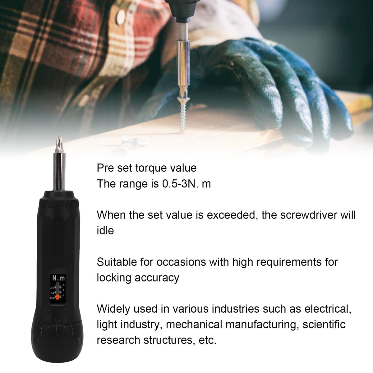 Torque Screwdriver Set 0.5-3N.m 1/4 Inch Drive with S2 Bits Y771007