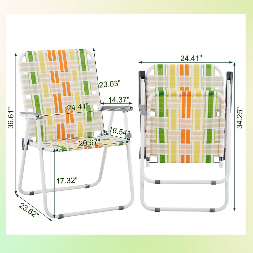 Yellow & Green Folding Lawn Chairs Set of 2 D857