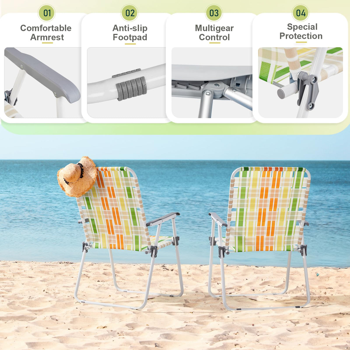 Set of 2 Webbed Folding Beach Chairs J4527