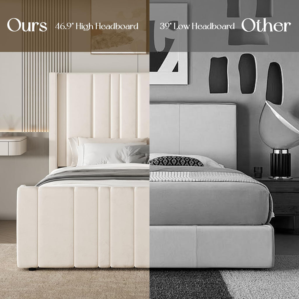 Full Size Velvet Headboard Bed Frame P9655