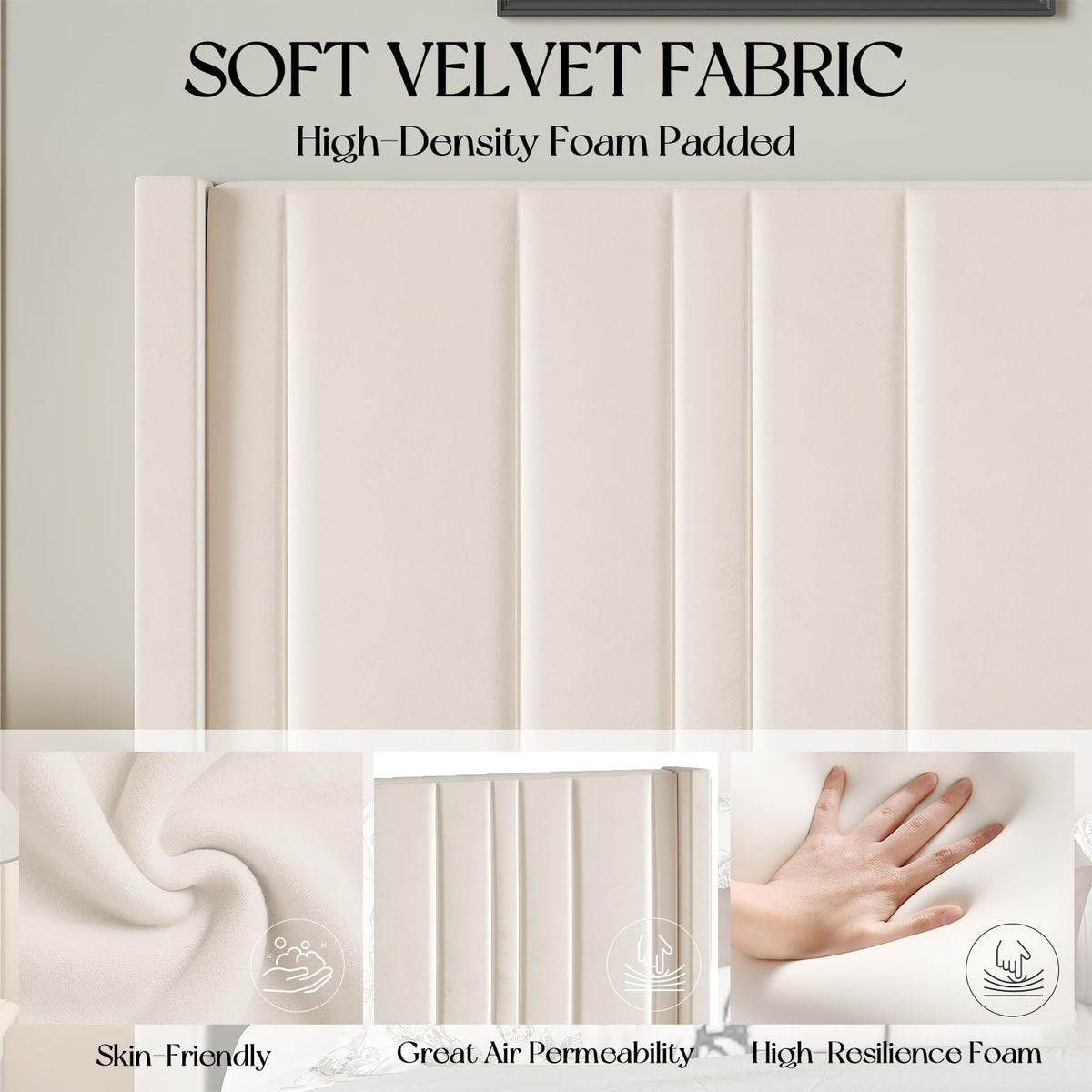 Full Size Velvet Headboard Bed Frame P9655