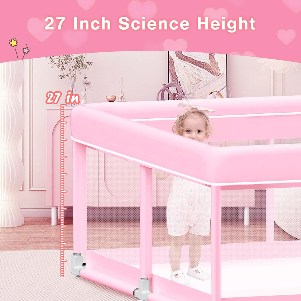 Pink Baby Playpen 74x50 Inches with Mesh U3305