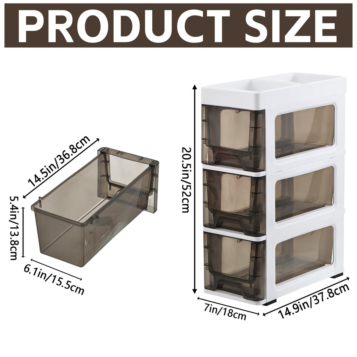 3 Drawer Narrow Plastic Storage Cart with 4 Wheels T95803