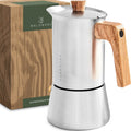 Stainless Steel Moka Pot 10oz Oak Wood Handle Stovetop Espresso Maker M737638