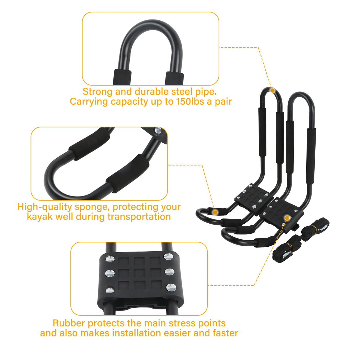 2 Pairs J-Bar Kayak Roof Rack Set of 4 G235