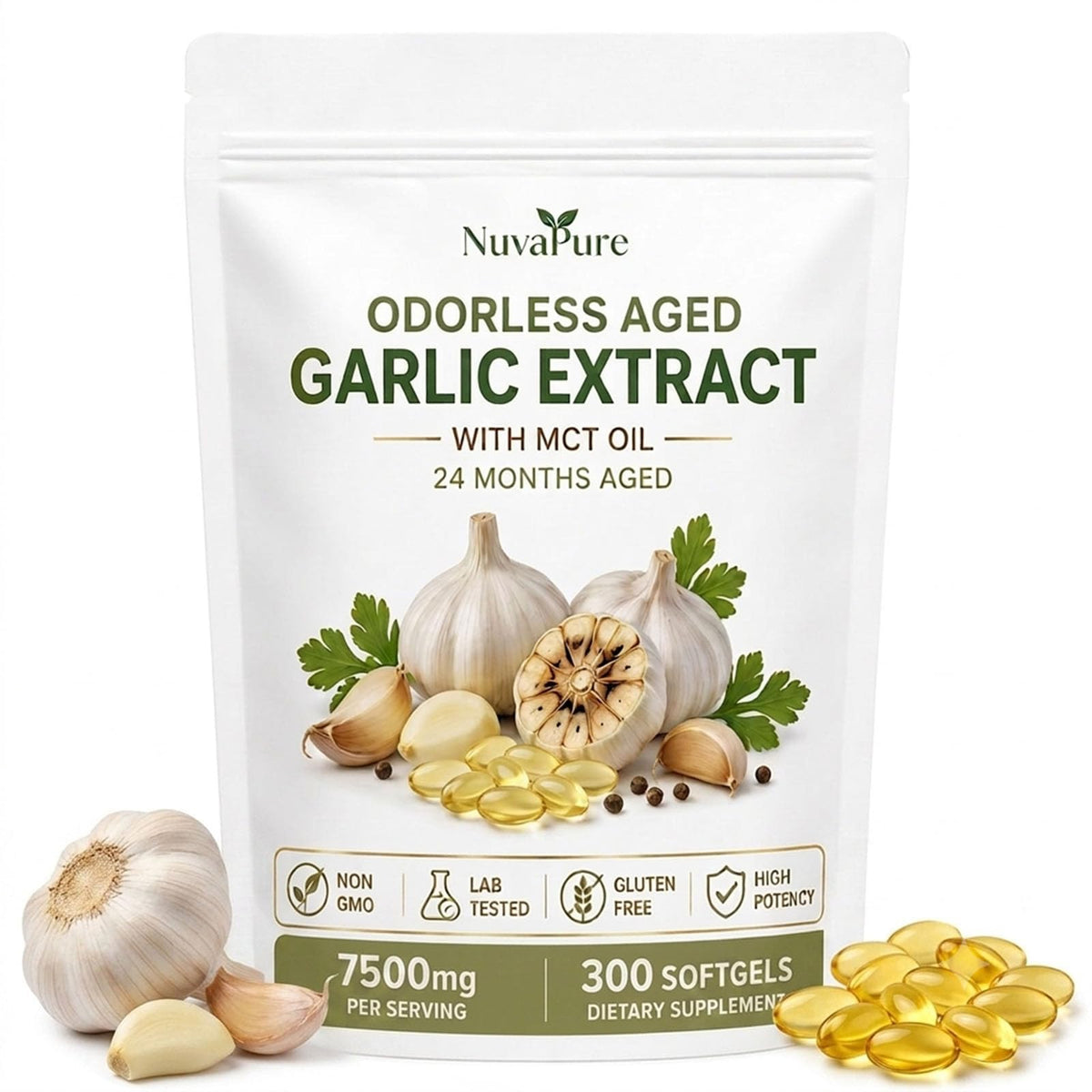 Odorless Aged Garlic Extract Supplement, 300 Softgels T721