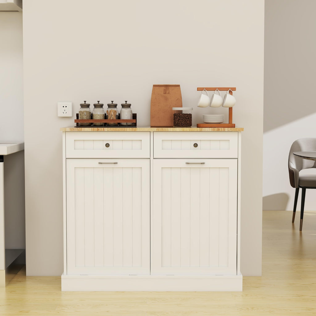 White 10-Gallon Trash Cabinet with 2 Drawers G6248