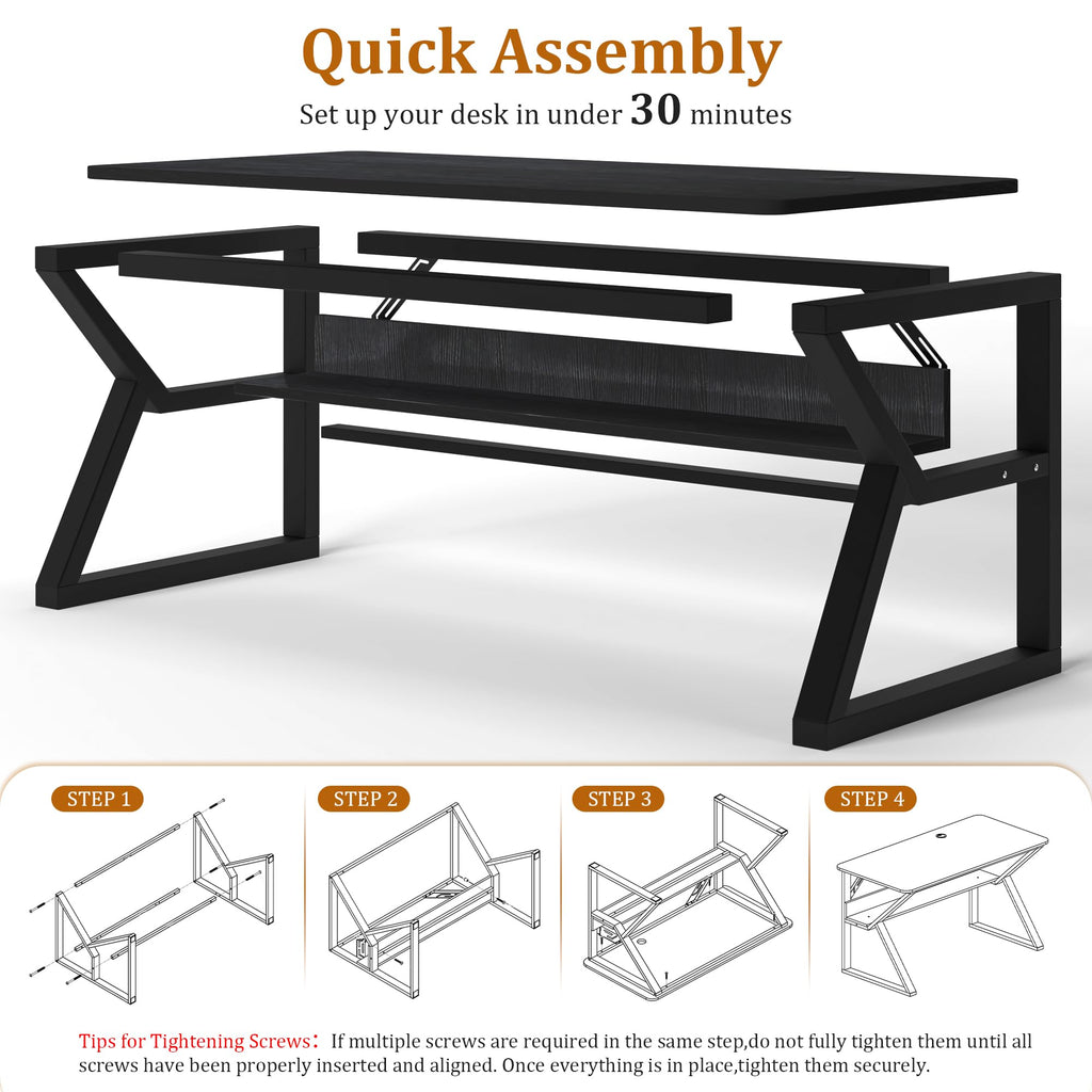 47 inch Black Computer Desk with Storage Shelf P22467