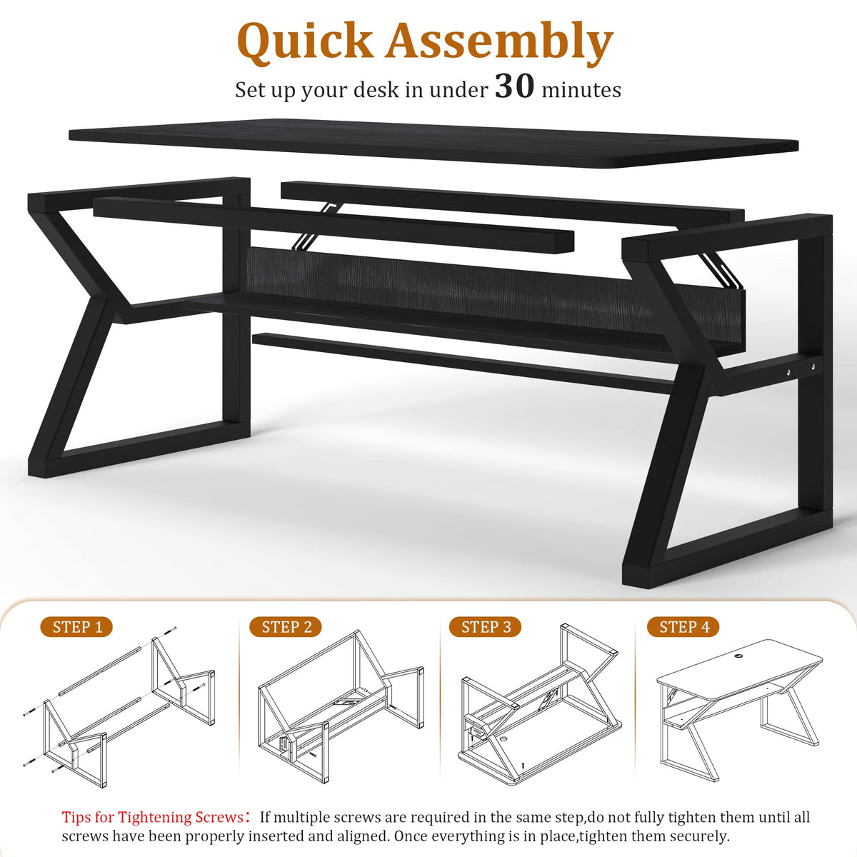 47 inch Black Computer Desk with Storage Shelf P22467