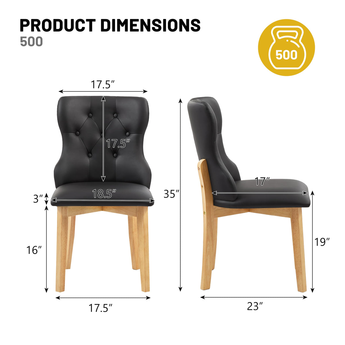 Black Upholstered Dining Chairs Set of 4 PU Leather E4040