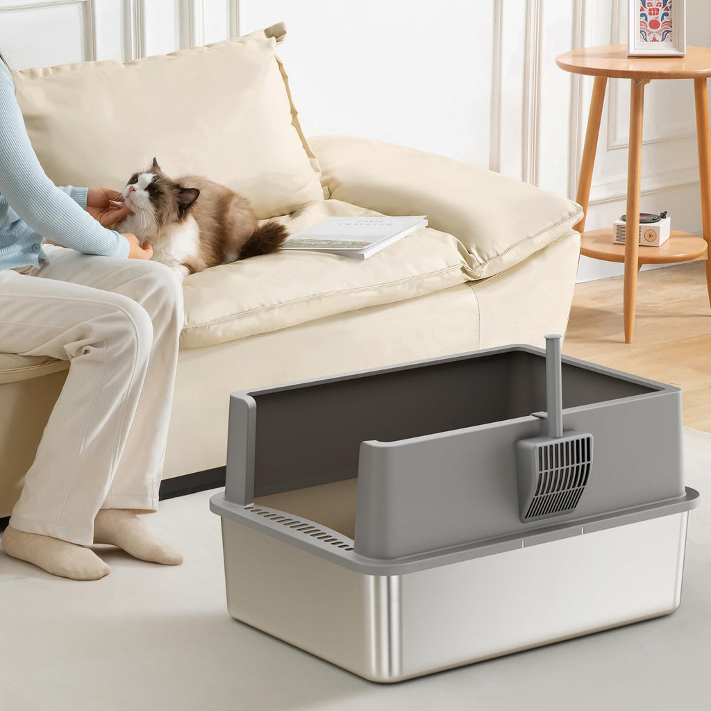 2 Pack 28" Extra Large Stainless Steel Cat Litter Boxes with Lid V56006