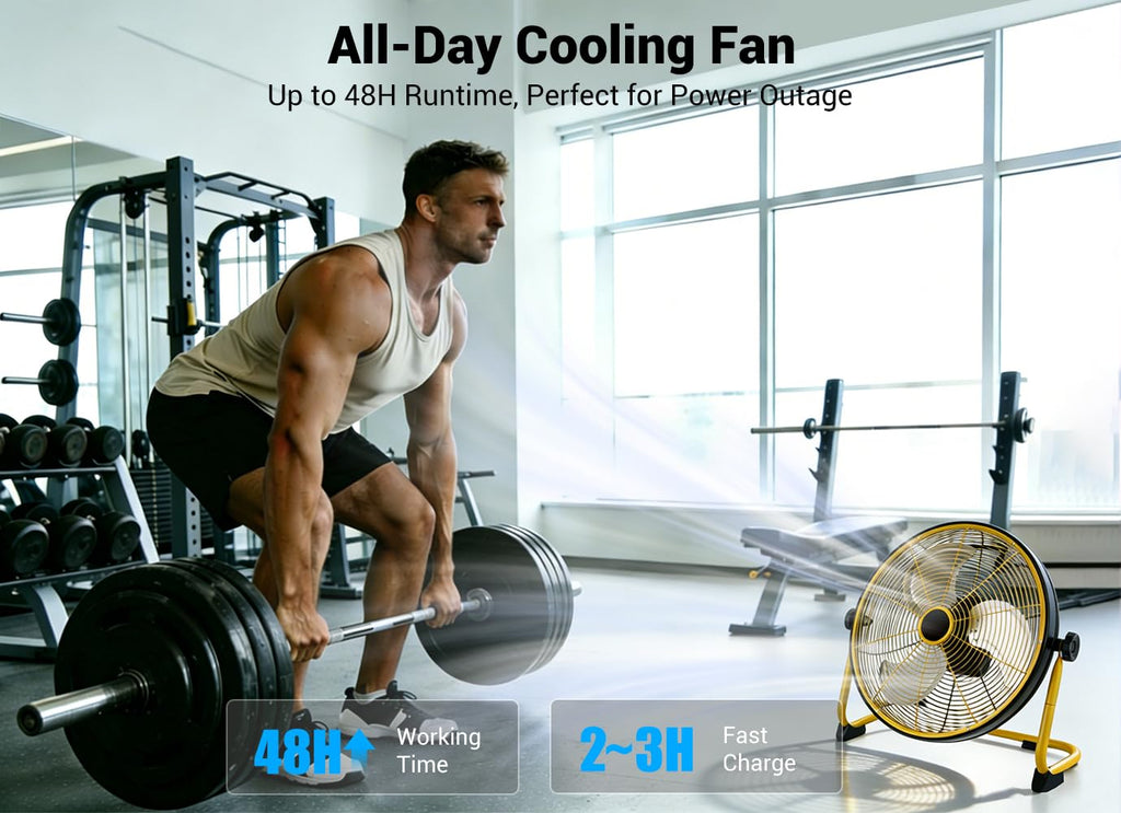 20" Portable Battery Operated Metal Floor Fan S164
