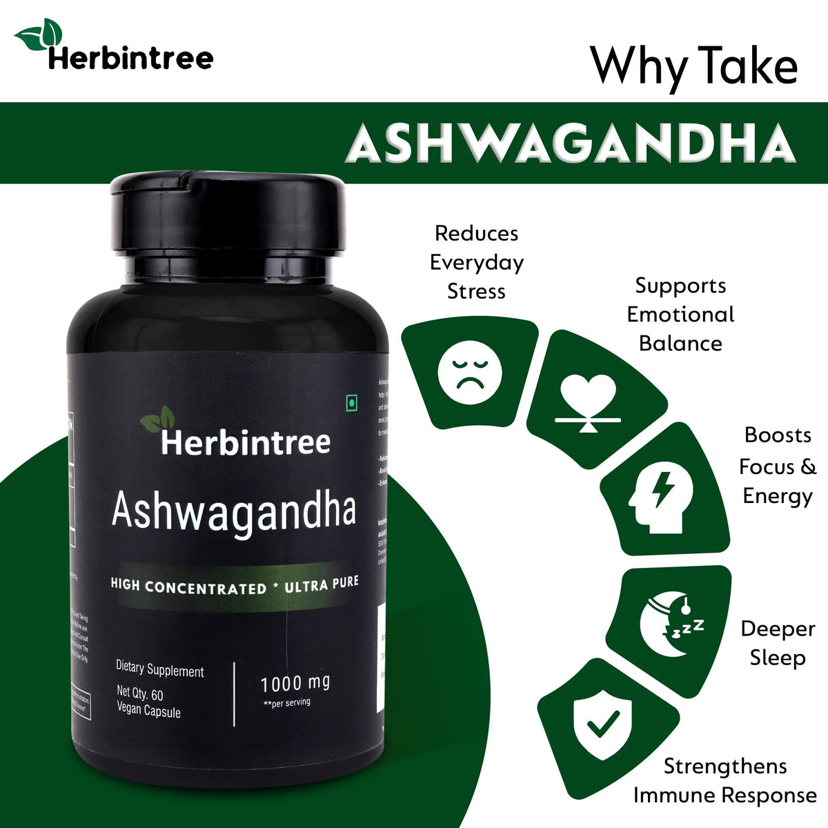 Ashwagandha 1000mg Vegan Non-GMO 60 Veg Capsules E26312