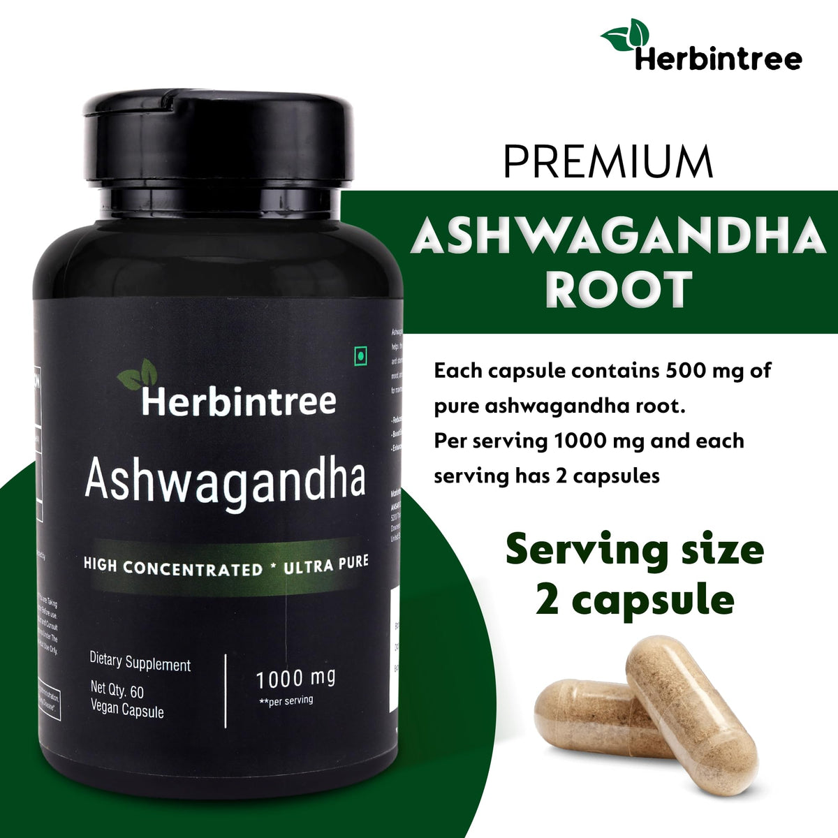 Ashwagandha 1000mg Vegan Non-GMO 60 Veg Capsules E26312