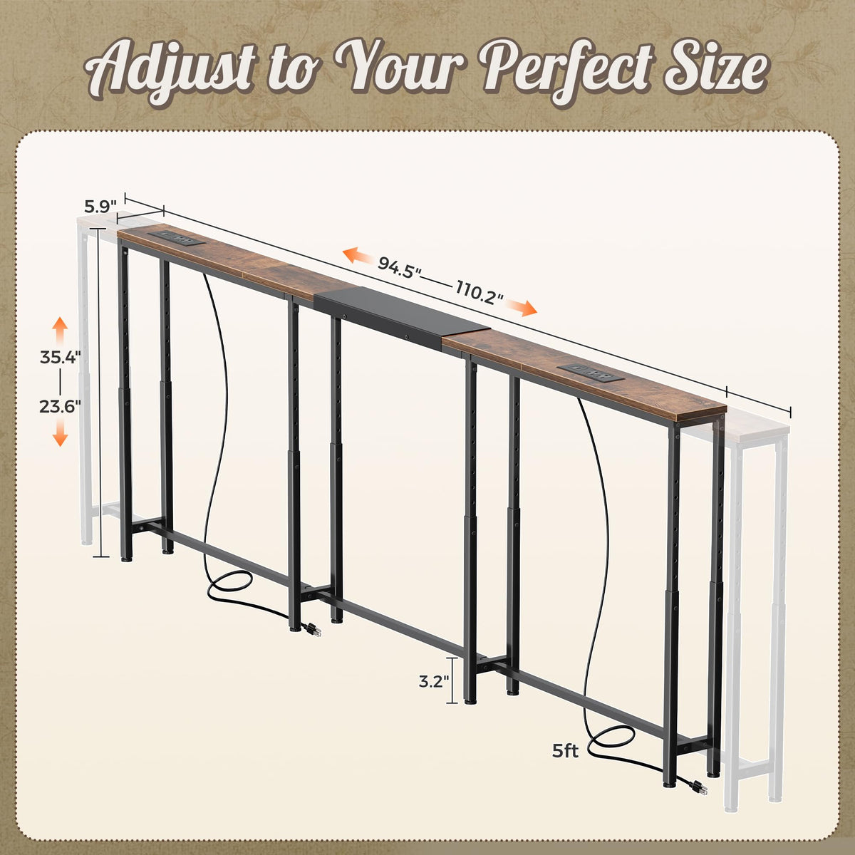Narrow Console Table with Power Outlets & USB-C L250