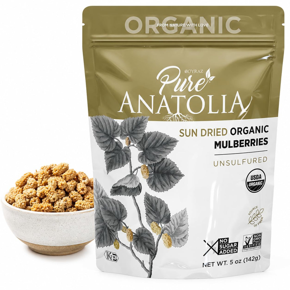 Organic Sun Dried White Mulberries 5 oz Resealable Bag F587