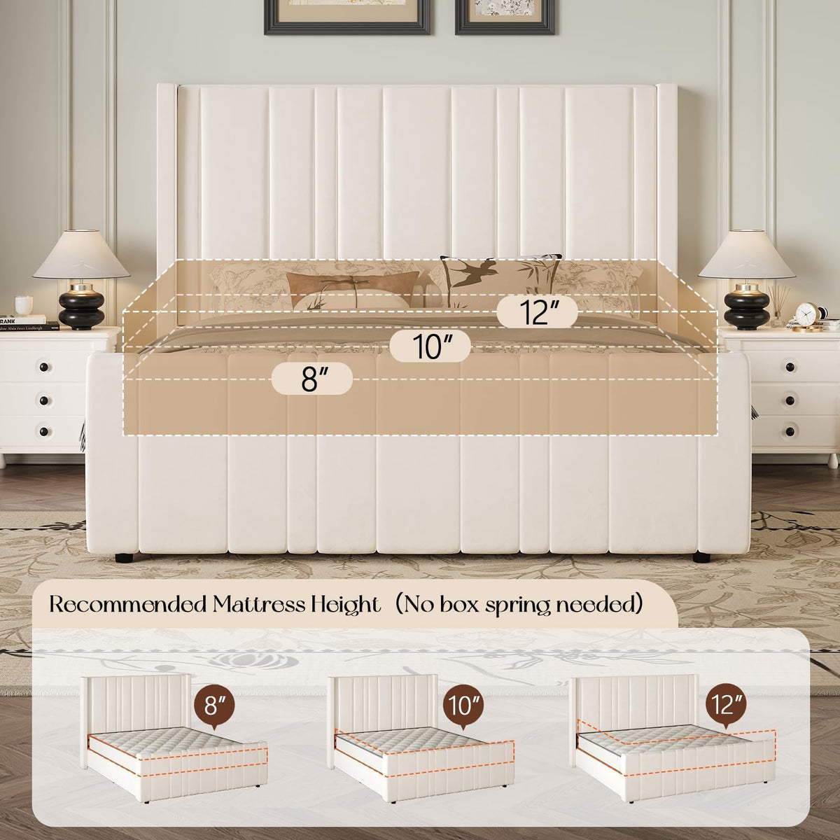 Full Size Velvet Headboard Bed Frame P9655