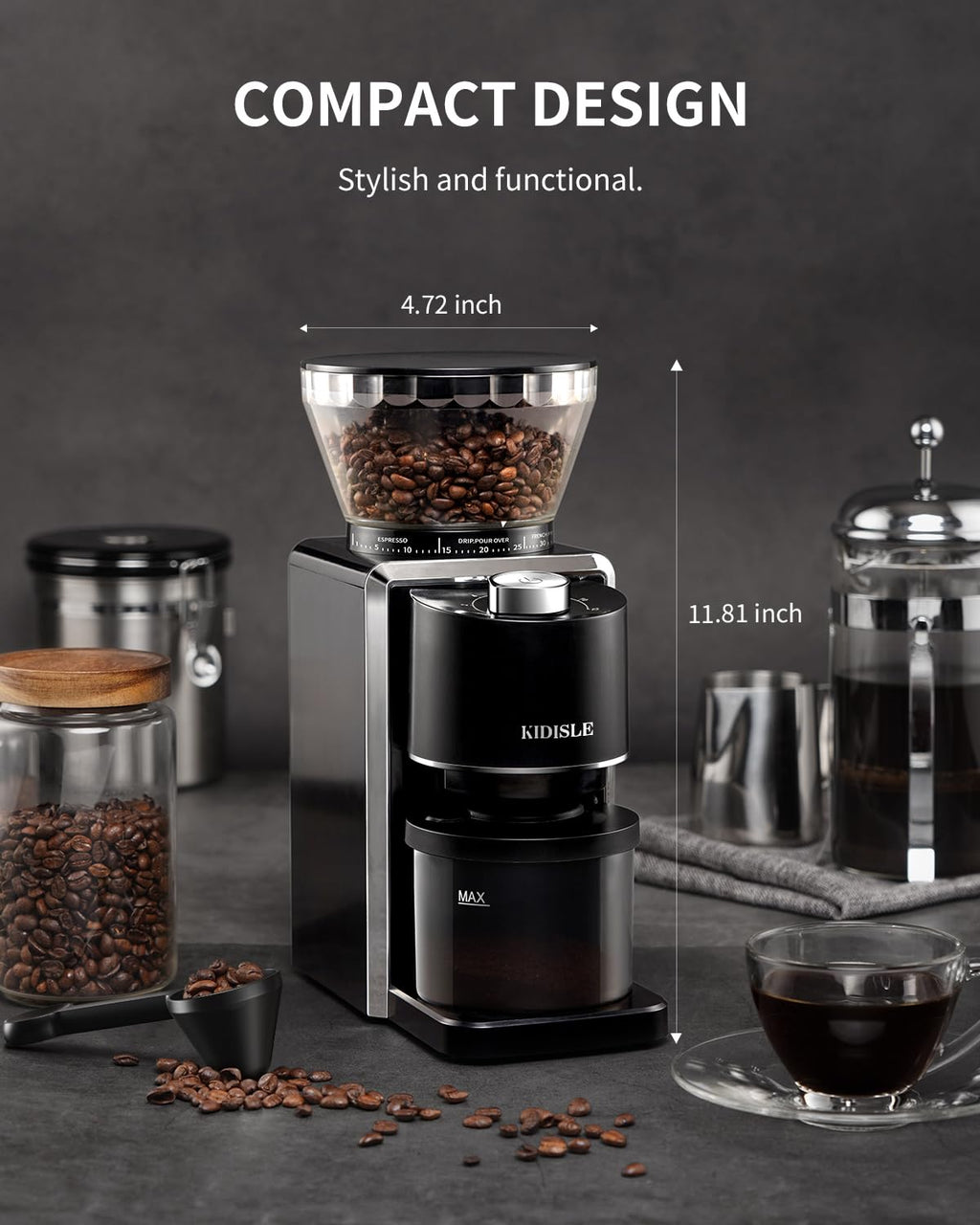 Conical Burr Electric Coffee Grinder 35 Settings Black Y88921