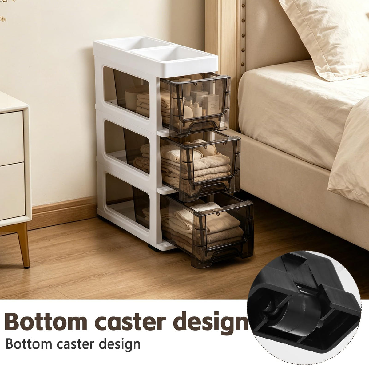 3 Drawer Narrow Plastic Storage Cart with 4 Wheels T95803