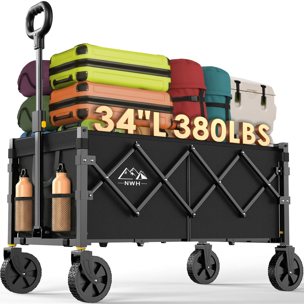 34'' Extra Long Collapsible Wagon, 380lbs Heavy Duty Utility Cart with All-Terrain Wheels B240