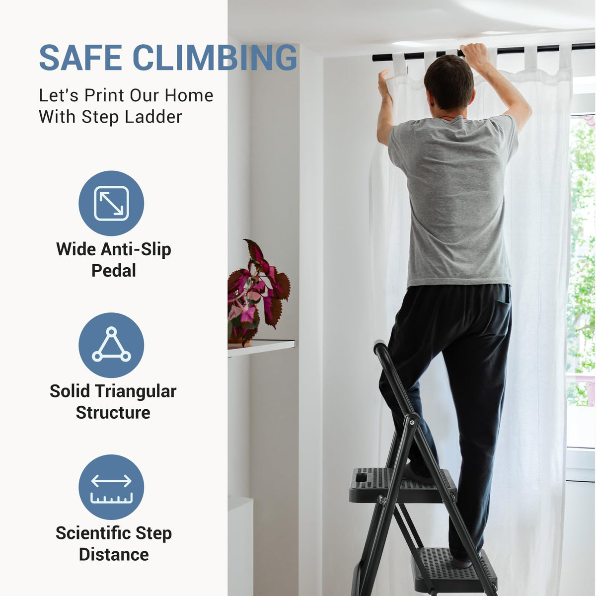 2 Step Stool with Anti-Slip Pedal & Handrail, 330lbs, Black P646