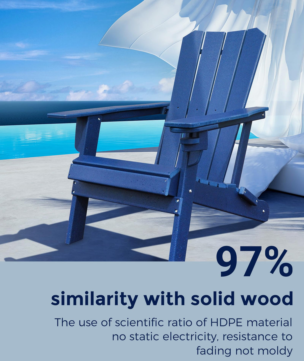 Oversized Folding HDPE Adirondack Chair with Cup Holder, Blue H401675
