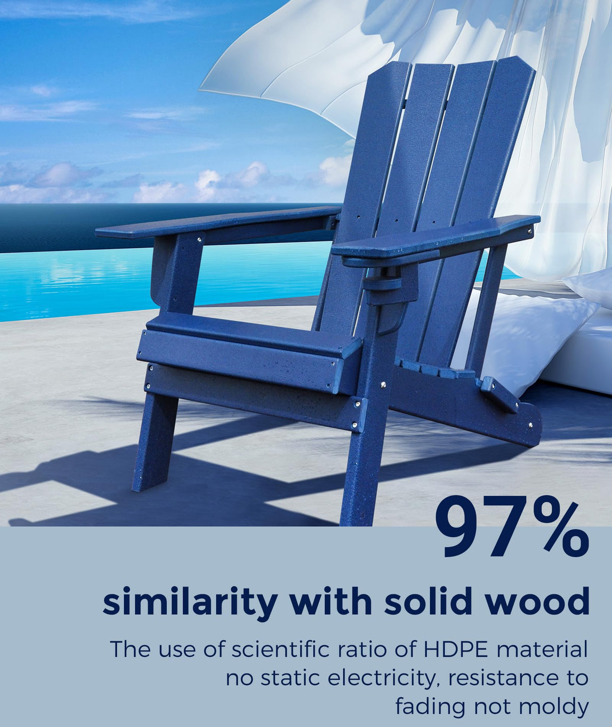 Oversized Folding HDPE Adirondack Chair with Cup Holder, Blue H401675