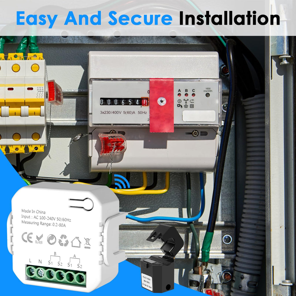 Smart Home Energy Monitor 2×80A Dual-Channel WiFi Energy Meter with App Control Y41699