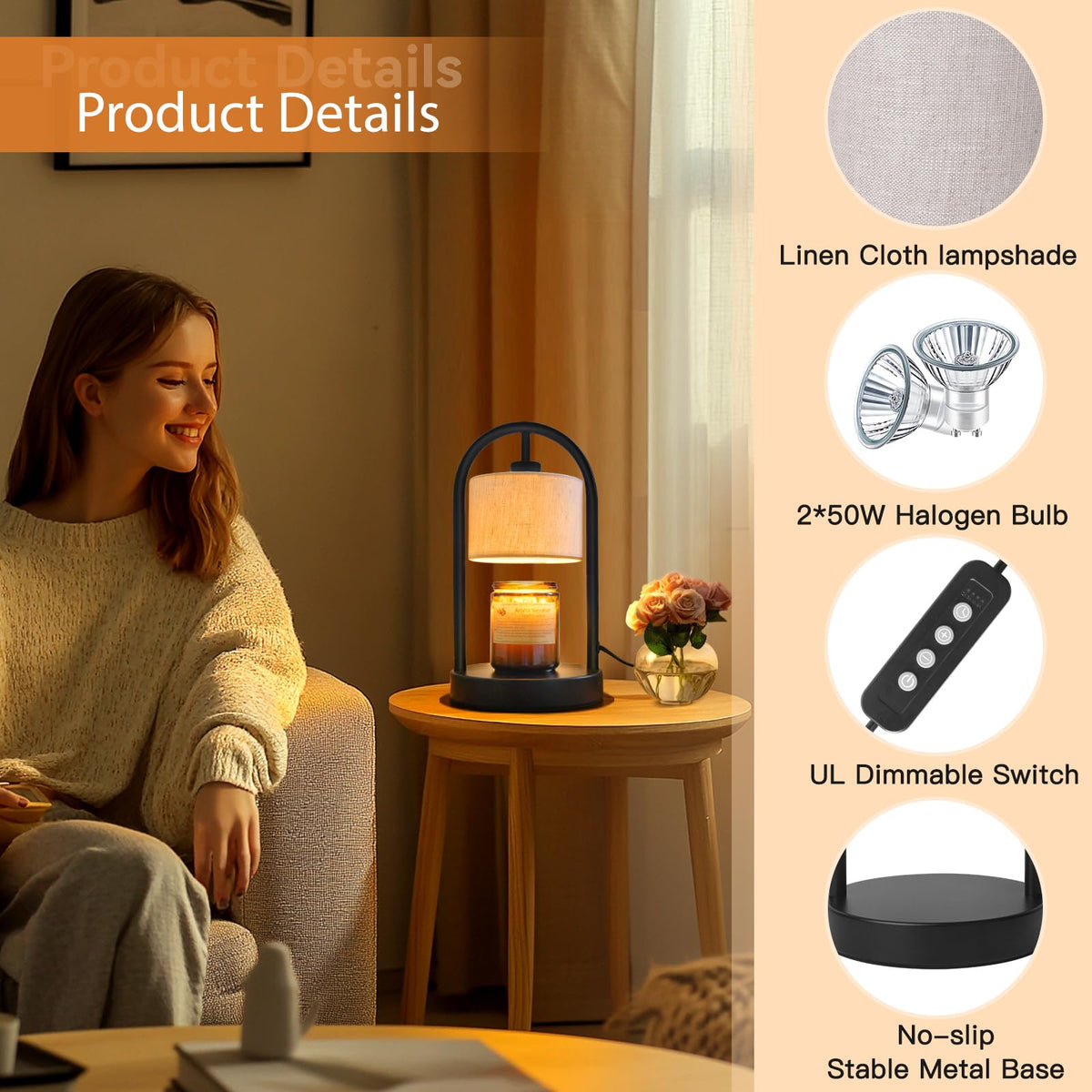 Dimmable Candle Warmer Lamp with Timer and 2 Bulbs E375