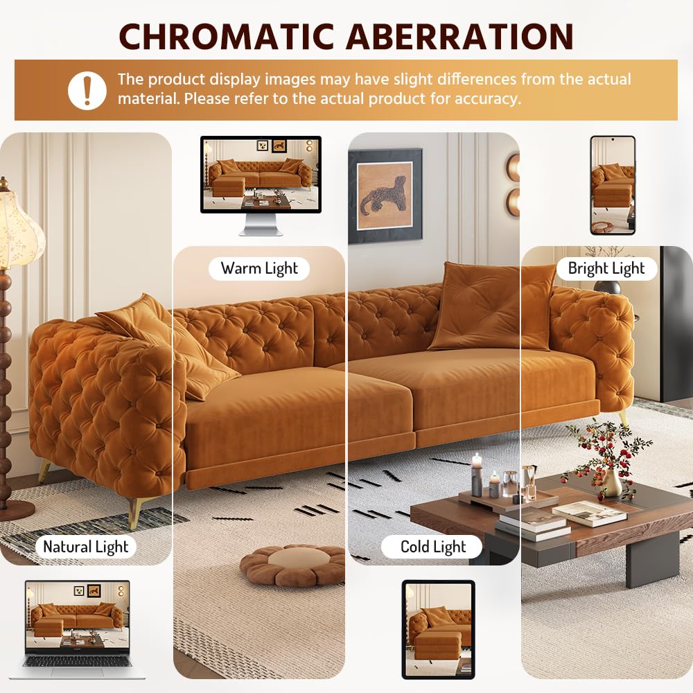 Orange Velvet Convertible Sleeper Sofa with Ottoman M373722