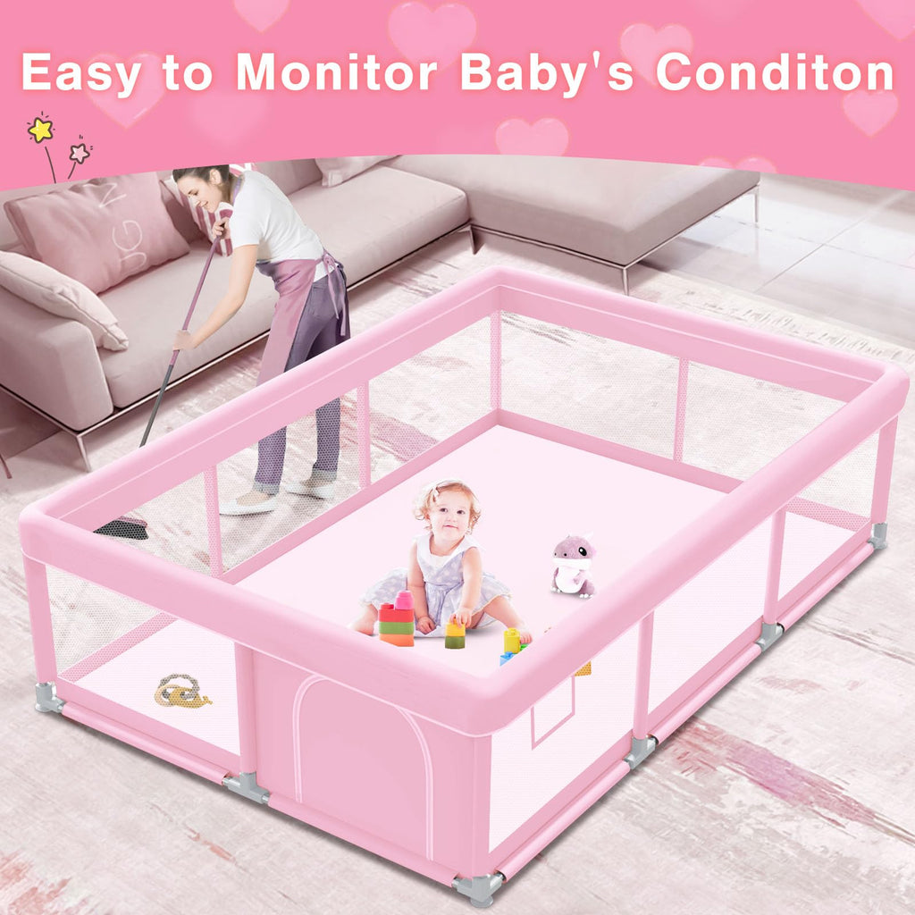 Pink Baby Playpen 74x50 Inches with Mesh U3305