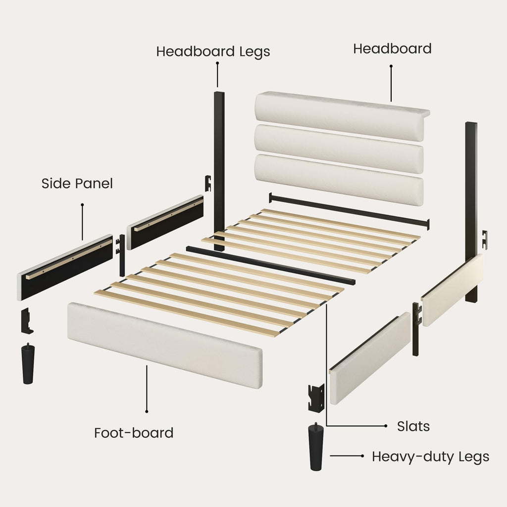Beige Velvet Upholstered Twin Platform Bed Frame P20594