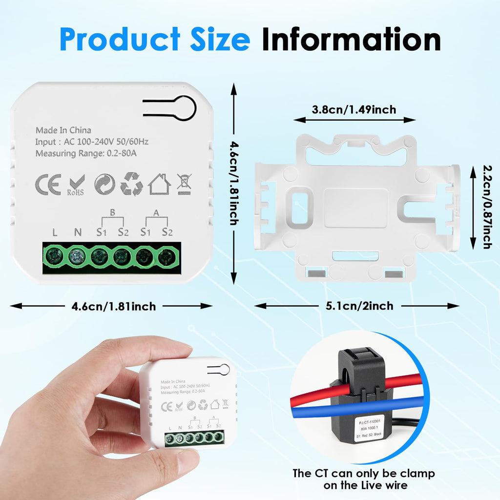 Smart Home Energy Monitor 2×80A Dual-Channel WiFi Energy Meter with App Control Y41699