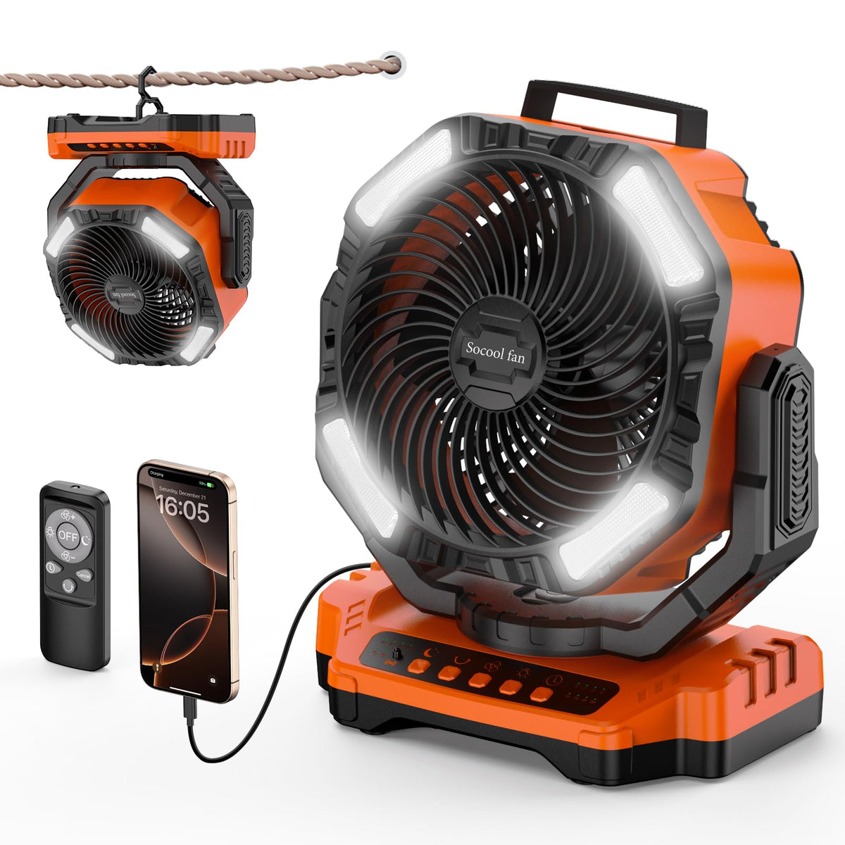 40000mAh Rechargeable Portable Camping Fan with Light & Timer D57367