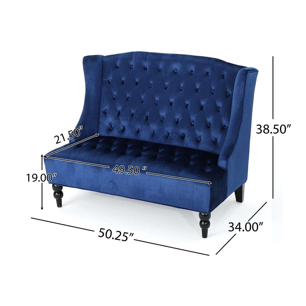 Navy Blue Velvet Tufted Loveseat S2950