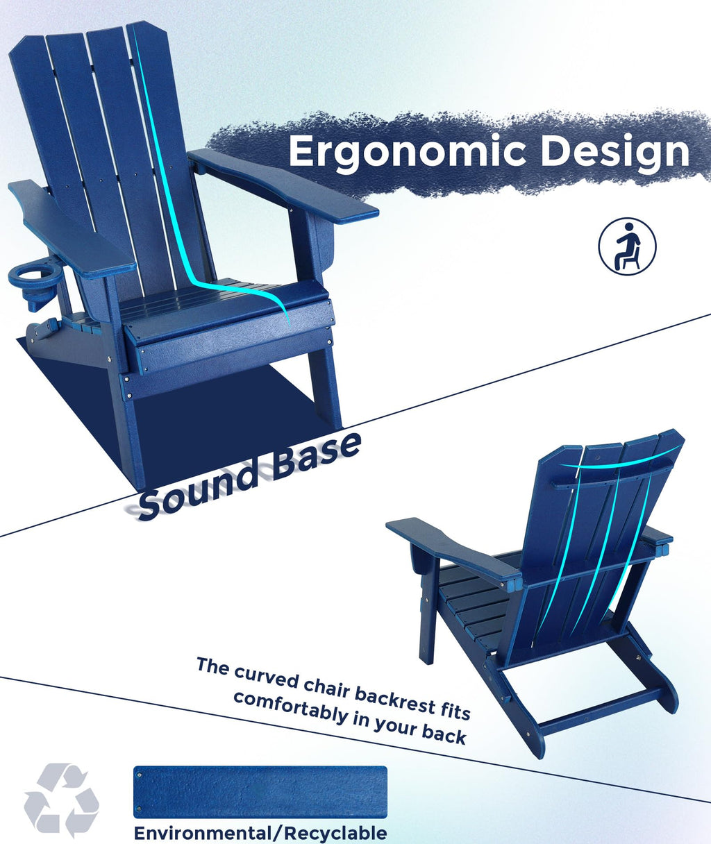 Oversized Folding HDPE Adirondack Chair with Cup Holder, Blue H401675